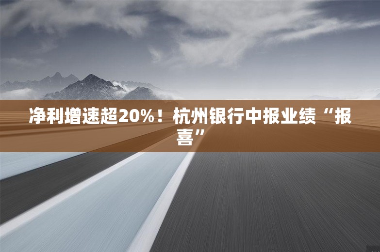 净利增速超20%！杭州银行中报业绩“报喜”