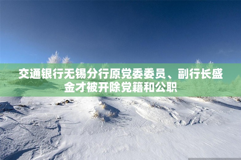 交通银行无锡分行原党委委员、副行长盛金才被开除党籍和公职