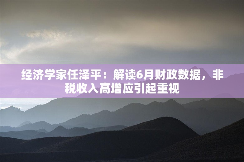 经济学家任泽平：解读6月财政数据，非税收入高增应引起重视