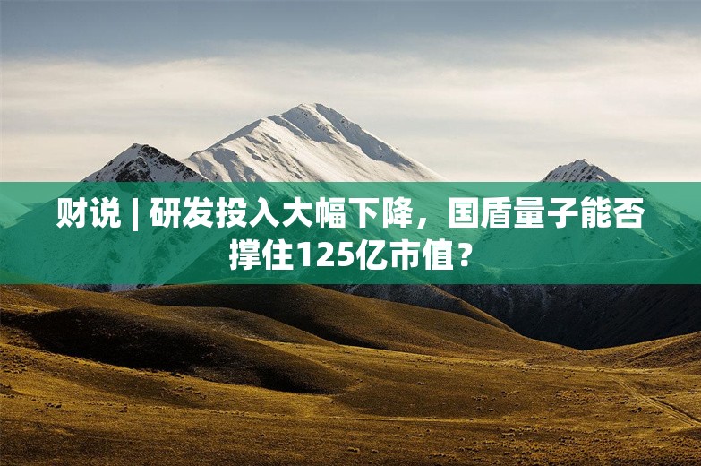 财说 | 研发投入大幅下降，国盾量子能否撑住125亿市值？