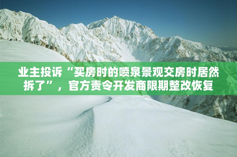 业主投诉“买房时的喷泉景观交房时居然拆了”，官方责令开发商限期整改恢复