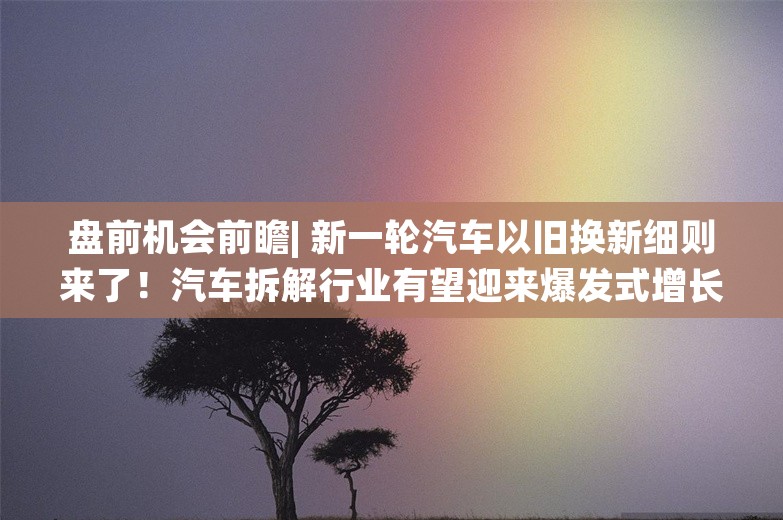 盘前机会前瞻| 新一轮汽车以旧换新细则来了！汽车拆解行业有望迎来爆发式增长，这几家公司已经建立完整回收产业链（附概念股）