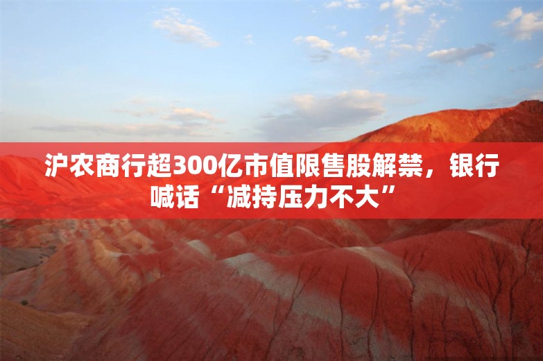 沪农商行超300亿市值限售股解禁，银行喊话“减持压力不大”