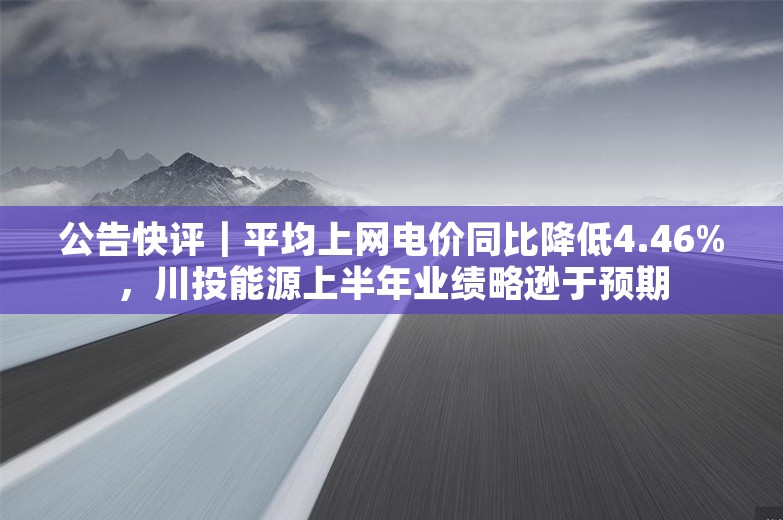 公告快评｜平均上网电价同比降低4.46%，川投能源上半年业绩略逊于预期