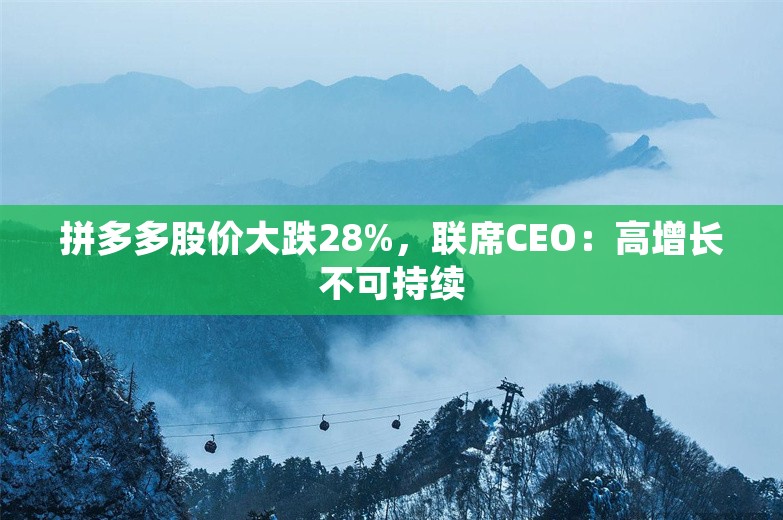 拼多多股价大跌28%，联席CEO：高增长不可持续