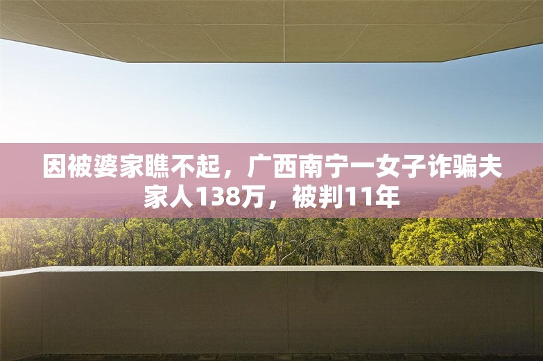 因被婆家瞧不起，广西南宁一女子诈骗夫家人138万，被判11年