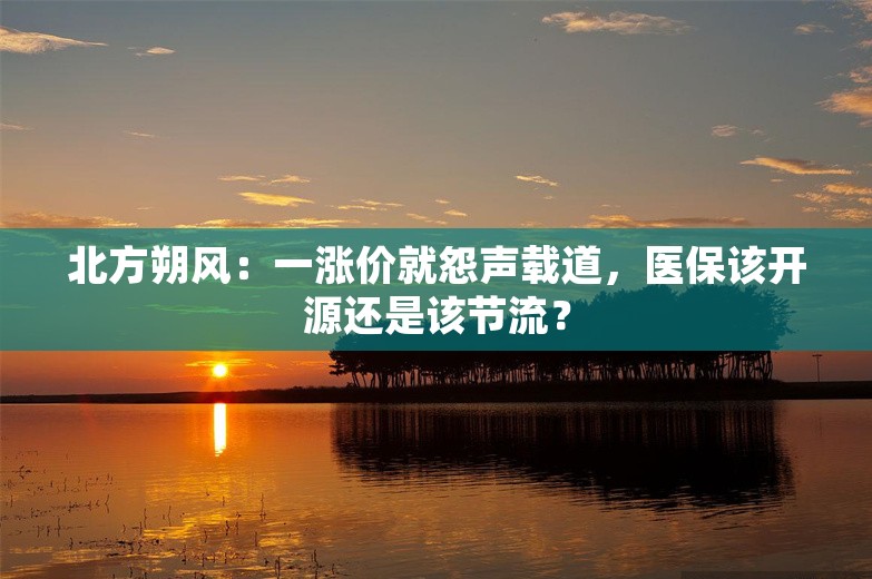 北方朔风：一涨价就怨声载道，医保该开源还是该节流？