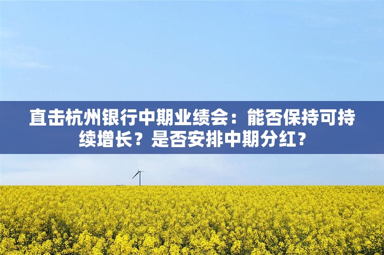 直击杭州银行中期业绩会：能否保持可持续增长？是否安排中期分红？