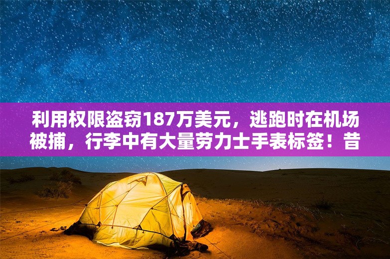 利用权限盗窃187万美元，逃跑时在机场被捕，行李中有大量劳力士手表标签！昔日金融精英，凉凉！