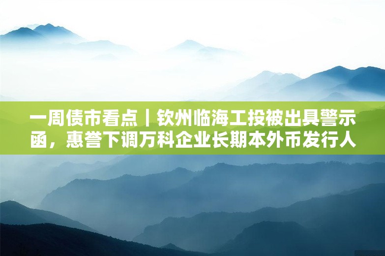 一周债市看点｜钦州临海工投被出具警示函，惠誉下调万科企业长期本外币发行人评级至“B ”