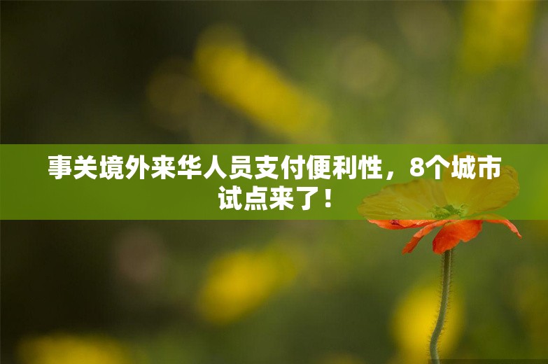 事关境外来华人员支付便利性，8个城市试点来了！