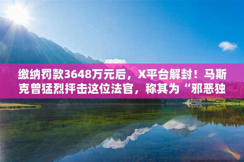 缴纳罚款3648万元后，X平台解封！马斯克曾猛烈抨击这位法官，称其为“邪恶独裁者”，还把他比作“伏地魔”