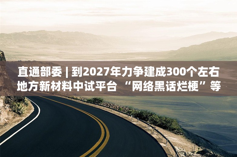 直通部委 | 到2027年力争建成300个左右地方新材料中试平台 “网络黑话烂梗”等问题将被整治