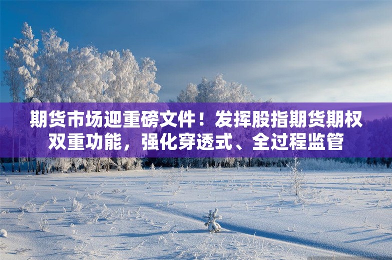 期货市场迎重磅文件！发挥股指期货期权双重功能，强化穿透式、全过程监管