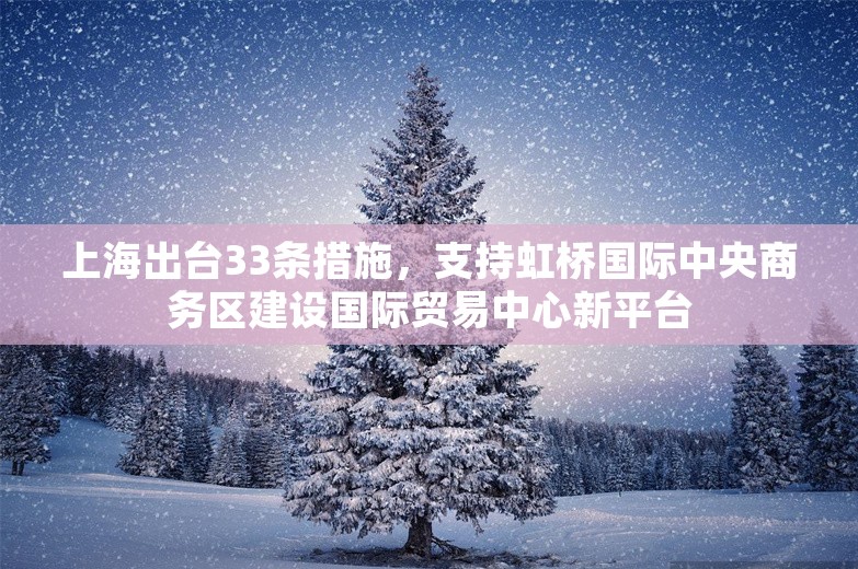 上海出台33条措施，支持虹桥国际中央商务区建设国际贸易中心新平台