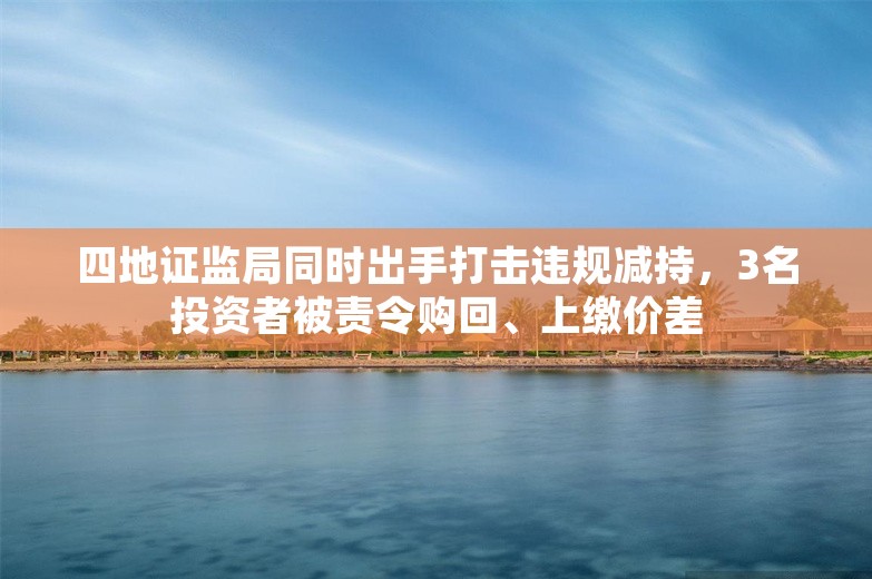 四地证监局同时出手打击违规减持，3名投资者被责令购回、上缴价差