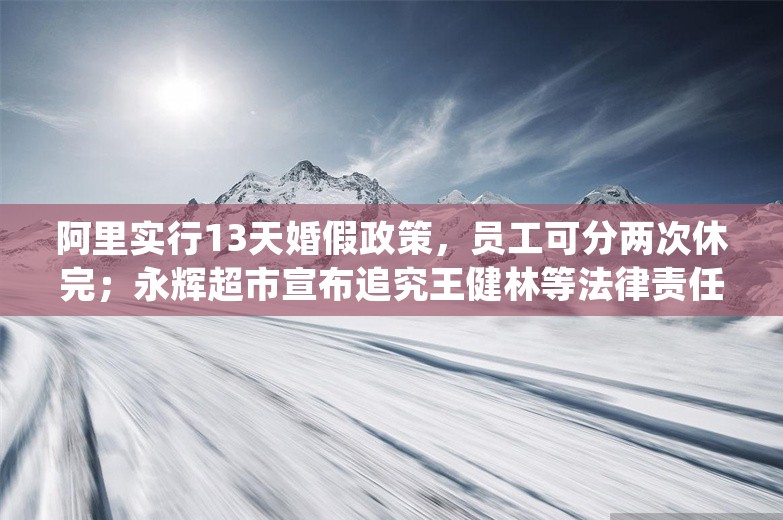 阿里实行13天婚假政策，员工可分两次休完；永辉超市宣布追究王健林等法律责任；爱玛实控人被留置、立案调查丨雷峰早报