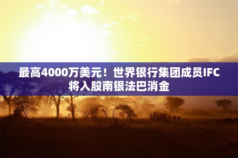 最高4000万美元！世界银行集团成员IFC将入股南银法巴消金