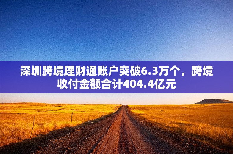 深圳跨境理财通账户突破6.3万个，跨境收付金额合计404.4亿元