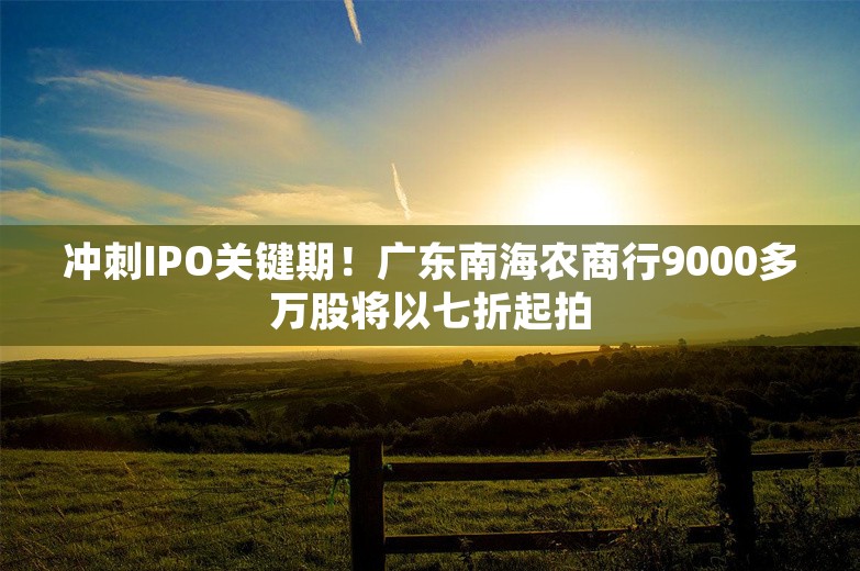 冲刺IPO关键期！广东南海农商行9000多万股将以七折起拍