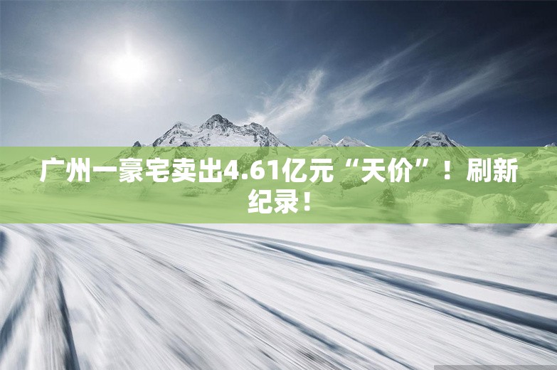 广州一豪宅卖出4.61亿元“天价”！刷新纪录！