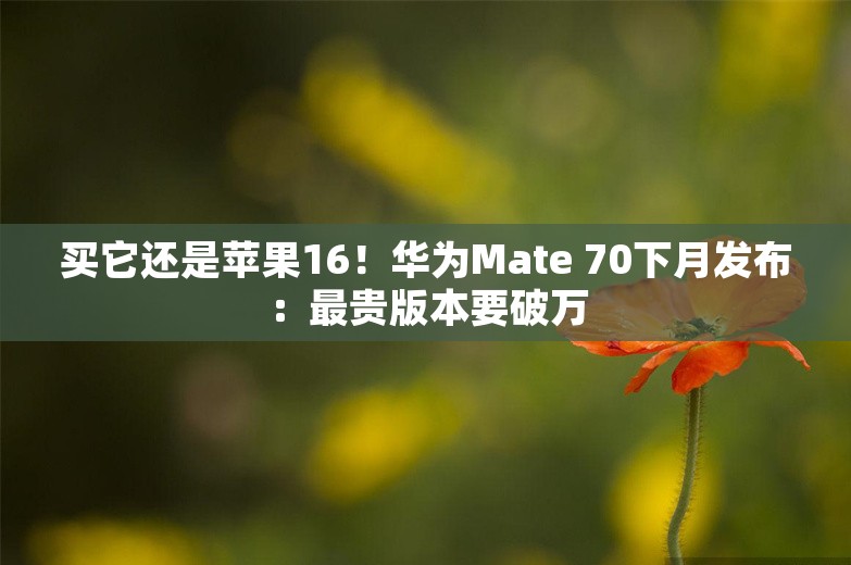 买它还是苹果16！华为Mate 70下月发布：最贵版本要破万