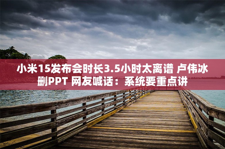 小米15发布会时长3.5小时太离谱 卢伟冰删PPT 网友喊话：系统要重点讲