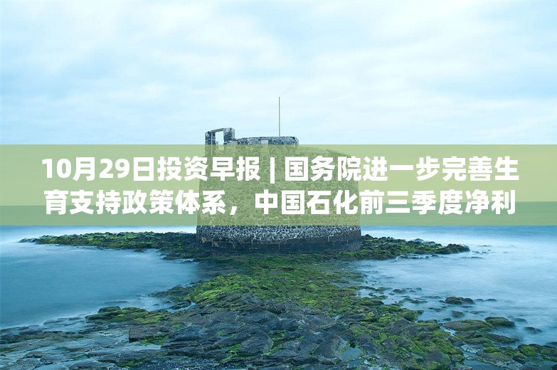 10月29日投资早报 | 国务院进一步完善生育支持政策体系，中国石化前三季度净利润同比下降16.5%，今日一只新股上市