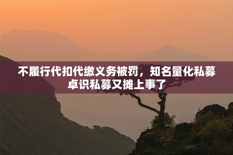 不履行代扣代缴义务被罚，知名量化私募卓识私募又摊上事了