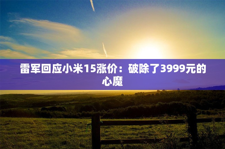 雷军回应小米15涨价：破除了3999元的心魔