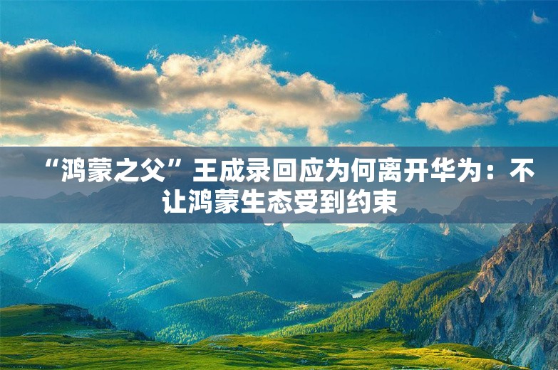 “鸿蒙之父”王成录回应为何离开华为：不让鸿蒙生态受到约束