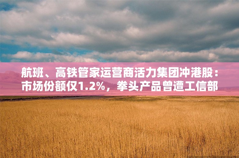 航班、高铁管家运营商活力集团冲港股：市场份额仅1.2%，拳头产品曾遭工信部通报