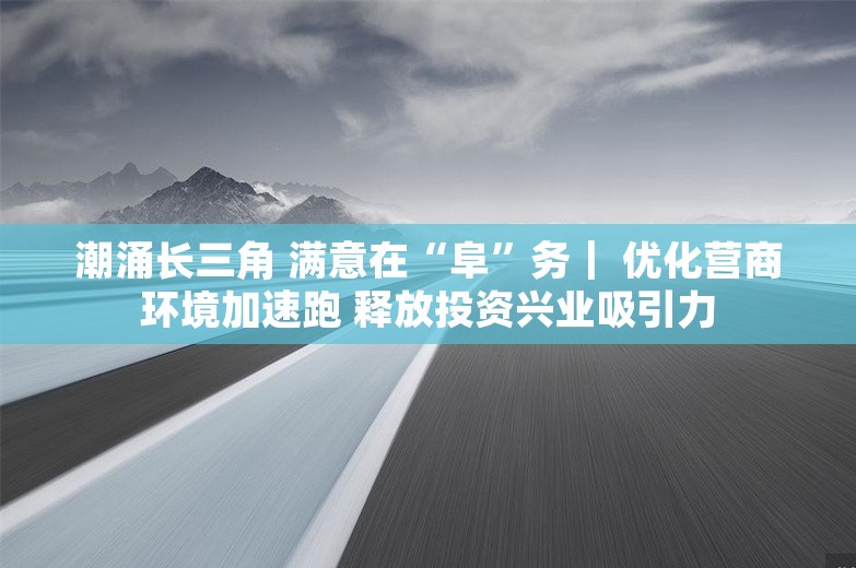 潮涌长三角 满意在“阜”务｜ 优化营商环境加速跑 释放投资兴业吸引力