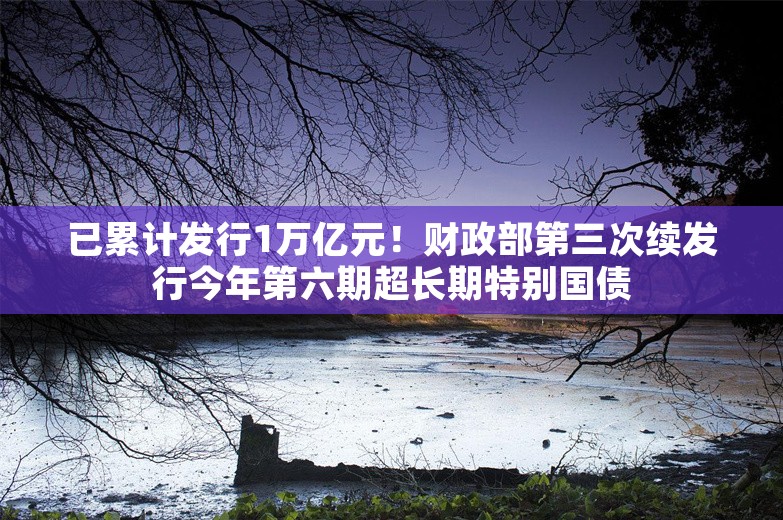 已累计发行1万亿元！财政部第三次续发行今年第六期超长期特别国债