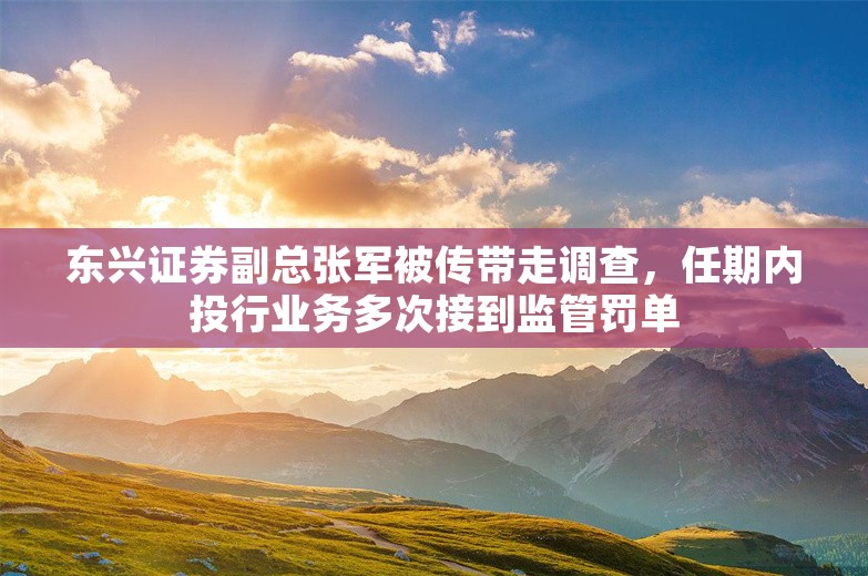 东兴证券副总张军被传带走调查，任期内投行业务多次接到监管罚单