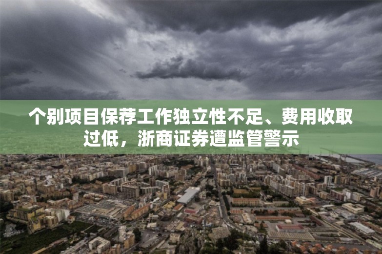 个别项目保荐工作独立性不足、费用收取过低，浙商证券遭监管警示