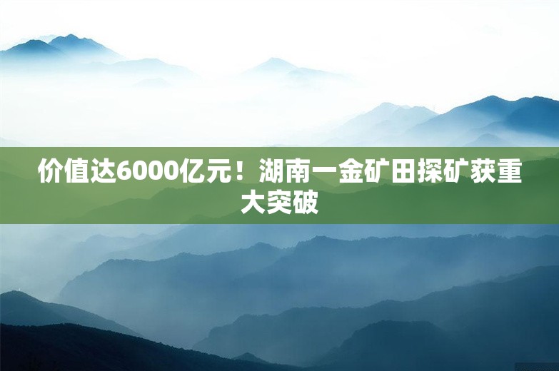 价值达6000亿元！湖南一金矿田探矿获重大突破