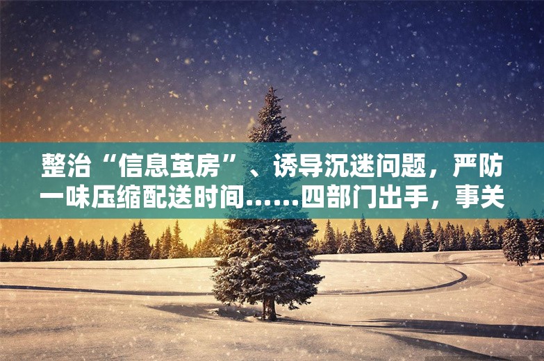 整治“信息茧房”、诱导沉迷问题，严防一味压缩配送时间……四部门出手，事关算法！