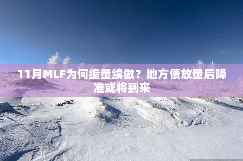 11月MLF为何缩量续做？地方债放量后降准或将到来