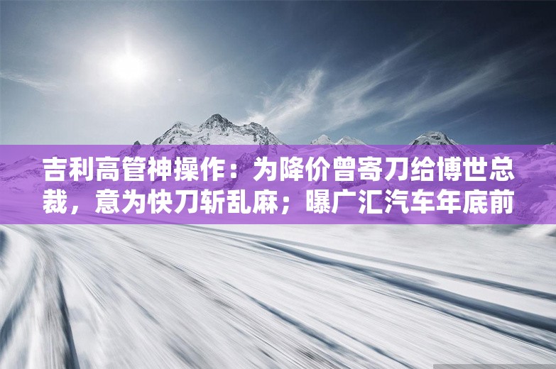 吉利高管神操作：为降价曾寄刀给博世总裁，意为快刀斩乱麻；曝广汇汽车年底前总部员工不许请休假；富途内地被裁员工赴港示威、举牌控诉丨雷峰早报