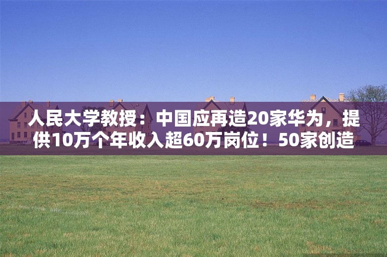 人民大学教授：中国应再造20家华为，提供10万个年收入超60万岗位！50家创造2万个年收入超40万研发就业岗位