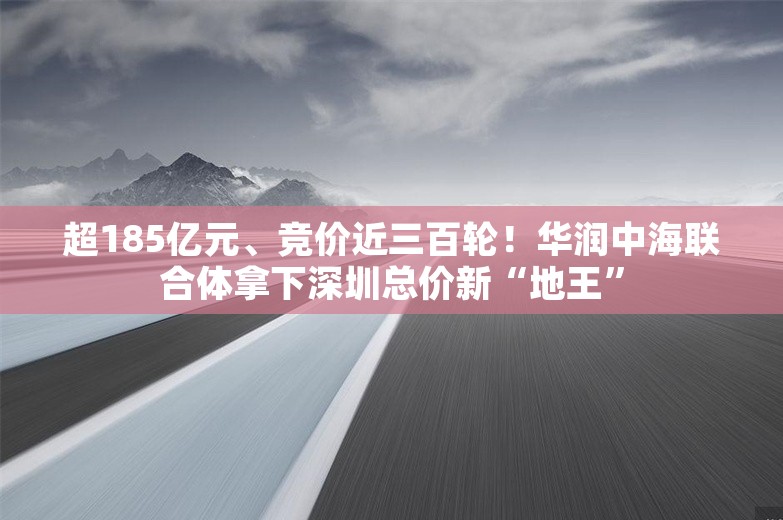 超185亿元、竞价近三百轮！华润中海联合体拿下深圳总价新“地王”