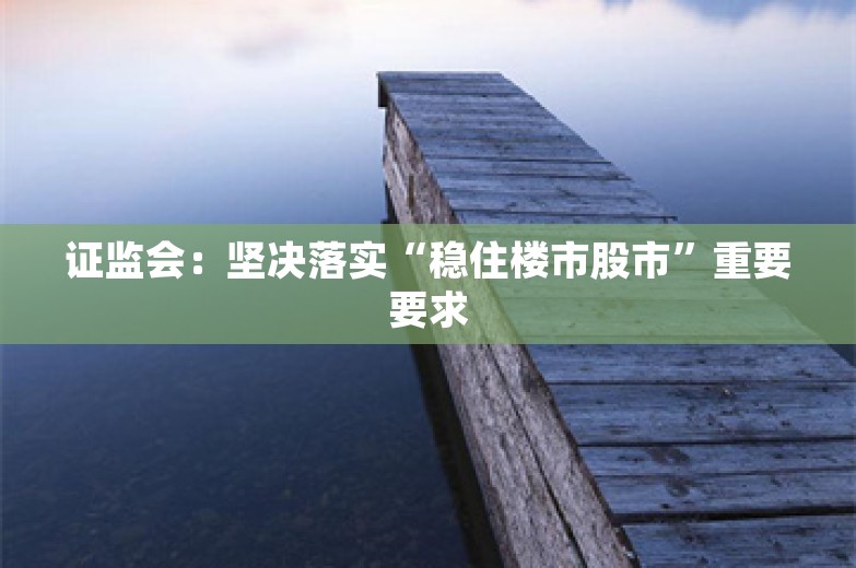 证监会：坚决落实“稳住楼市股市”重要要求