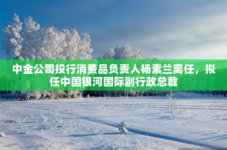 中金公司投行消费品负责人杨素兰离任，拟任中国银河国际副行政总裁