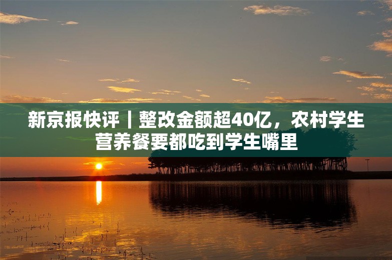 新京报快评｜整改金额超40亿，农村学生营养餐要都吃到学生嘴里