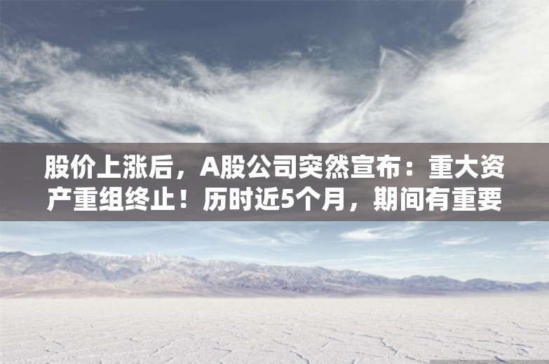 股价上涨后，A股公司突然宣布：重大资产重组终止！历时近5个月，期间有重要股东减持