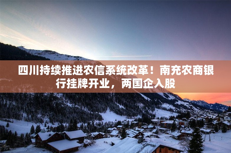 四川持续推进农信系统改革！南充农商银行挂牌开业，两国企入股