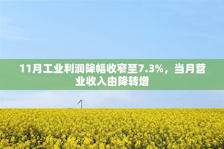 11月工业利润降幅收窄至7.3%，当月营业收入由降转增