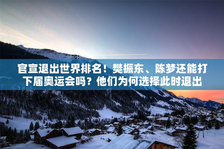 官宣退出世界排名！樊振东、陈梦还能打下届奥运会吗？他们为何选择此时退出