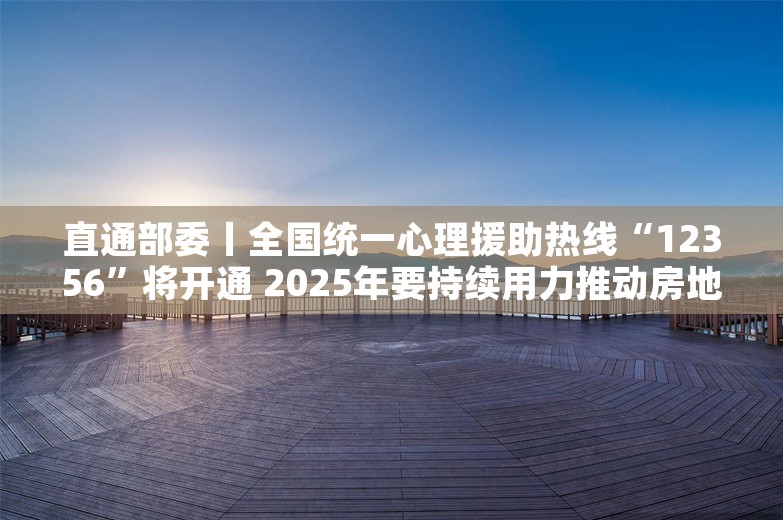 直通部委丨全国统一心理援助热线“12356”将开通 2025年要持续用力推动房地产市场止跌回稳